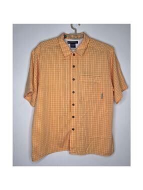 ExOfficio orange plaid short sleeve button down shirt - medium